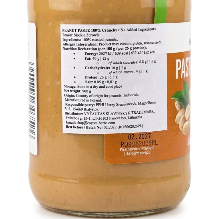 Crunchy Peanut Butter 900g | 100% Natural Premium Roasted Peanut Cream | No Added Sugar, No Salt, Palm Oil Free | Glass Jar - Image 2