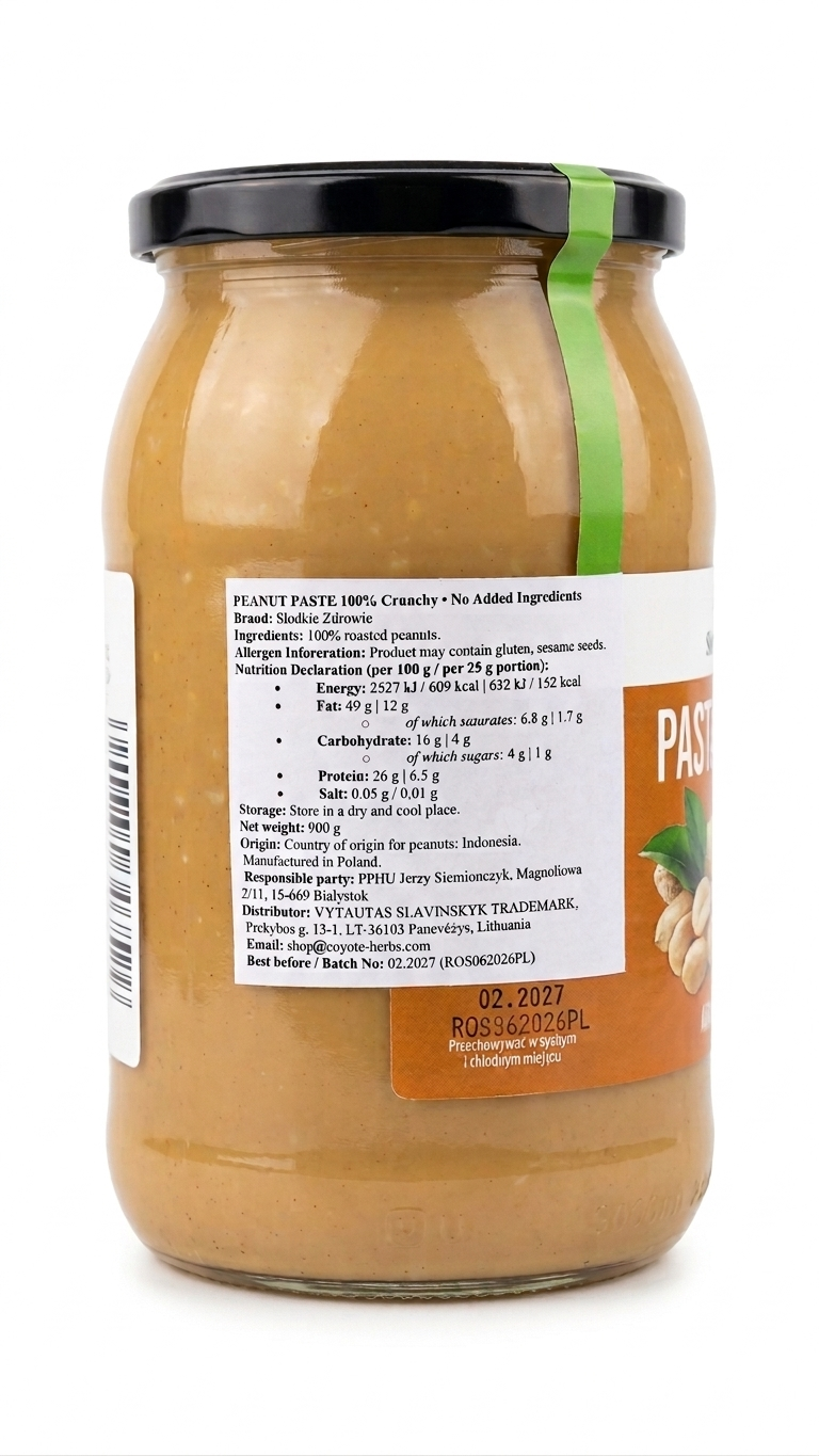 Crunchy Peanut Butter 900g | 100% Natural Premium Roasted Peanut Cream | No Added Sugar, No Salt, Palm Oil Free | Glass Jar - Image 3