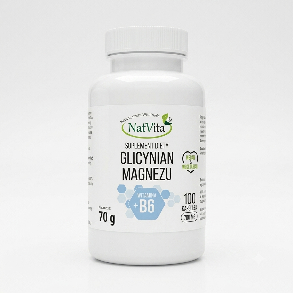 Magnesium Glycinate 700mg with Vitamin B6 | 100 Vegan Capsules – High Strength Chelated Bisglycinate Complex by NatVita