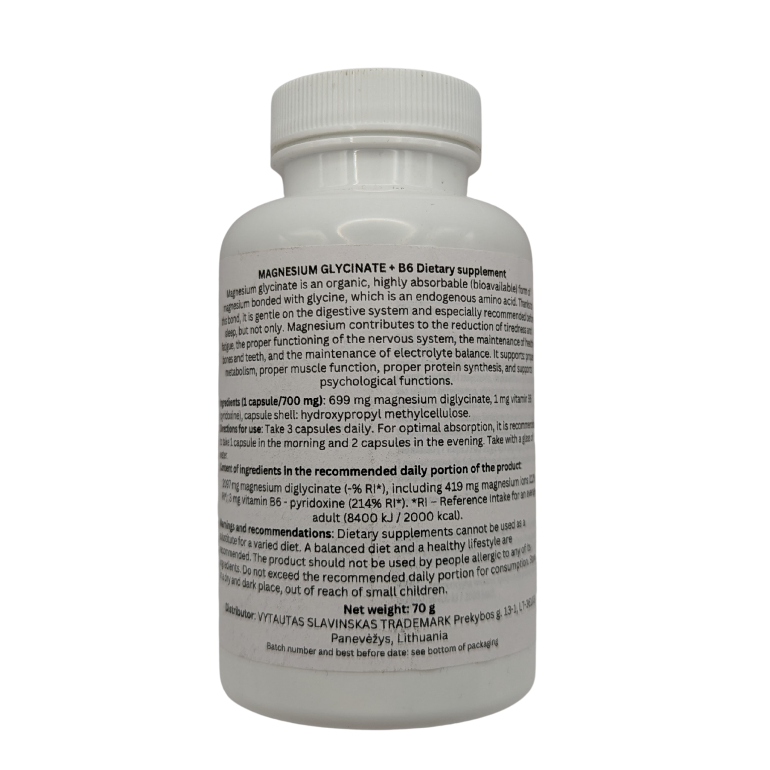 Magnesium Glycinate 700mg with Vitamin B6 | 100 Vegan Capsules – High Strength Chelated Bisglycinate Complex by NatVita - Image 3